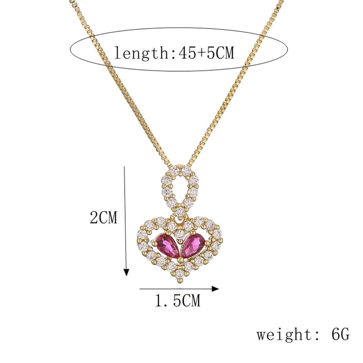 Ig Style Simple Style Heart Shape Copper Plating Inlay Zircon Gold Plated Pendant Necklace