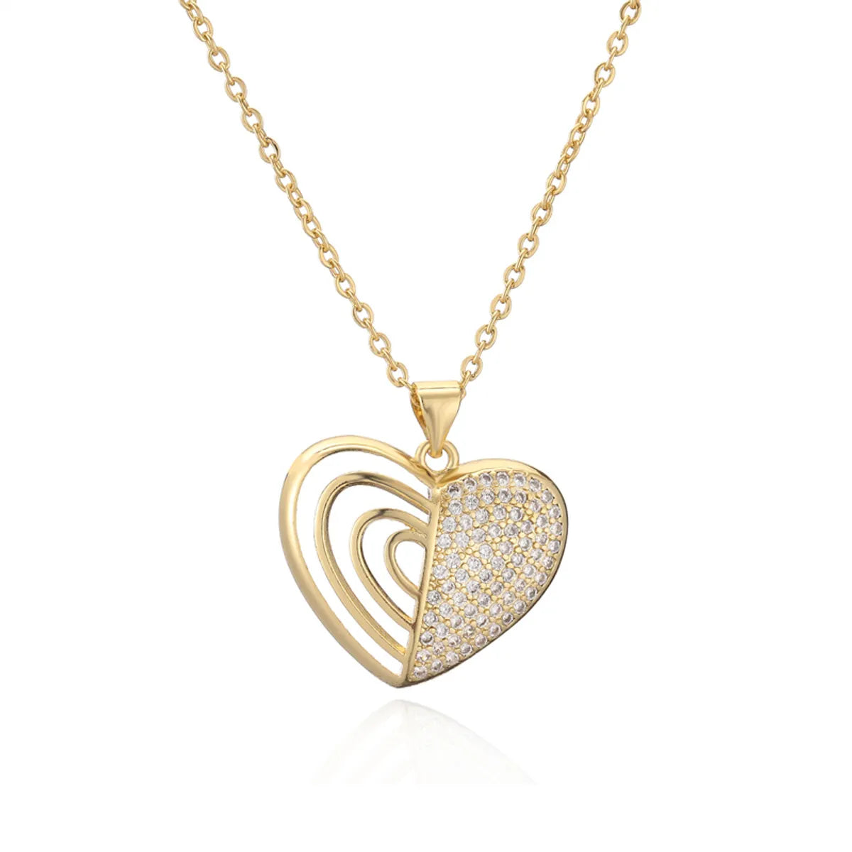 Ig Style Simple Style Heart Shape Copper Plating Inlay Zircon Gold Plated Pendant Necklace