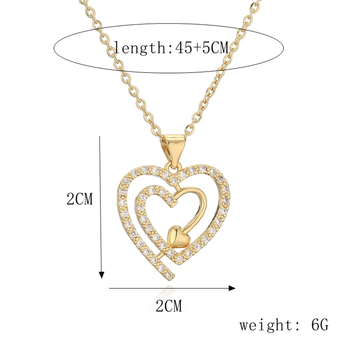 Ig Style Simple Style Heart Shape Copper Plating Inlay Zircon Gold Plated Pendant Necklace