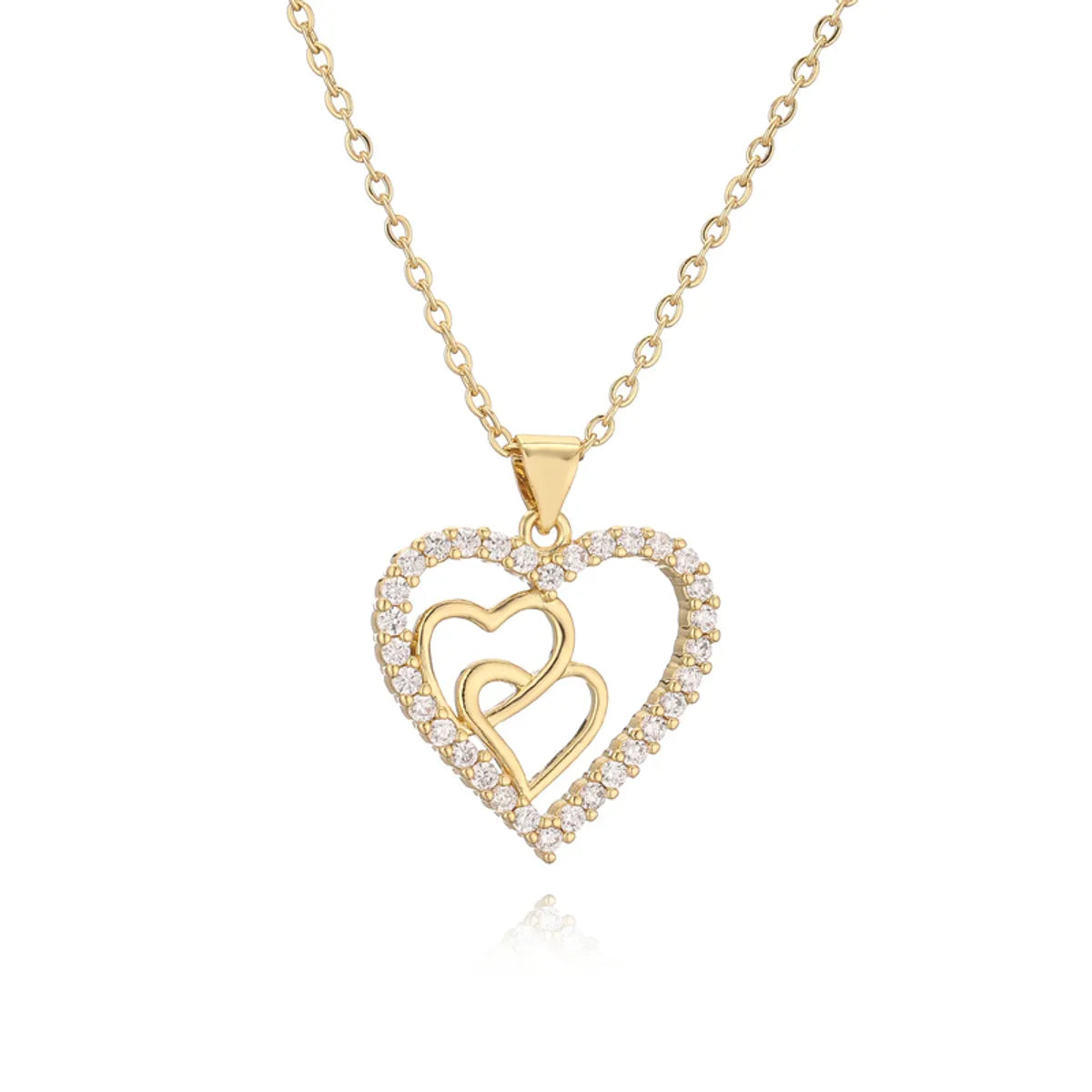 Ig Style Simple Style Heart Shape Copper Plating Inlay Zircon Gold Plated Pendant Necklace