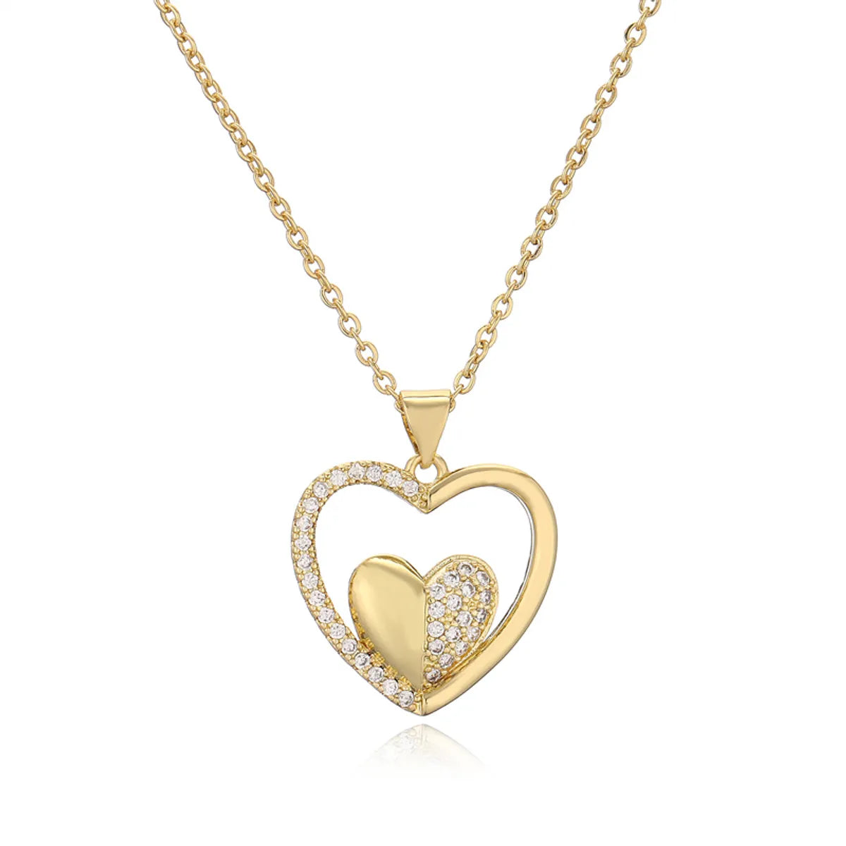 Ig Style Simple Style Heart Shape Copper Plating Inlay Zircon Gold Plated Pendant Necklace