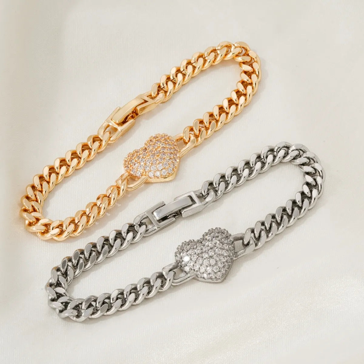 Ig Style Simple Style Heart Shape Copper White Gold Plated Gold Plated Zircon Bracelets In Bulk