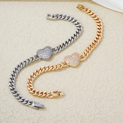 Ig Style Simple Style Heart Shape Copper White Gold Plated Gold Plated Zircon Bracelets In Bulk