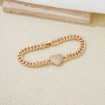 Ig Style Simple Style Heart Shape Copper White Gold Plated Gold Plated Zircon Bracelets In Bulk