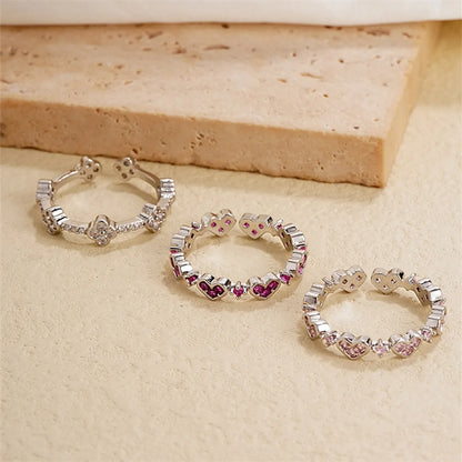 Ig Style Simple Style Heart Shape Flower Copper Zircon Open Rings In Bulk