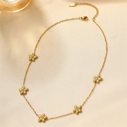 Ig Style Simple Style Heart Shape Flower Stainless Steel Plating Inlay Zircon 18k Gold Plated Necklace