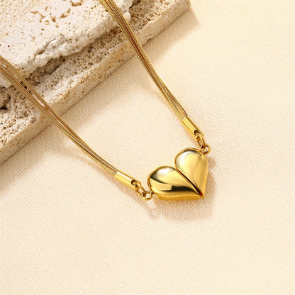 Ig Style Simple Style Heart Shape Flower Stainless Steel Plating Inlay Zircon 18k Gold Plated Necklace