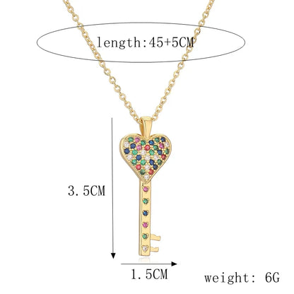 Ig Style Simple Style Heart Shape Key Copper Plating Inlay Zircon Gold Plated Pendant Necklace