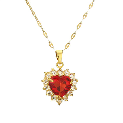 Ig Style Simple Style Heart Shape Stainless Steel Copper Plating Inlay Zircon Gold Plated Pendant Necklace