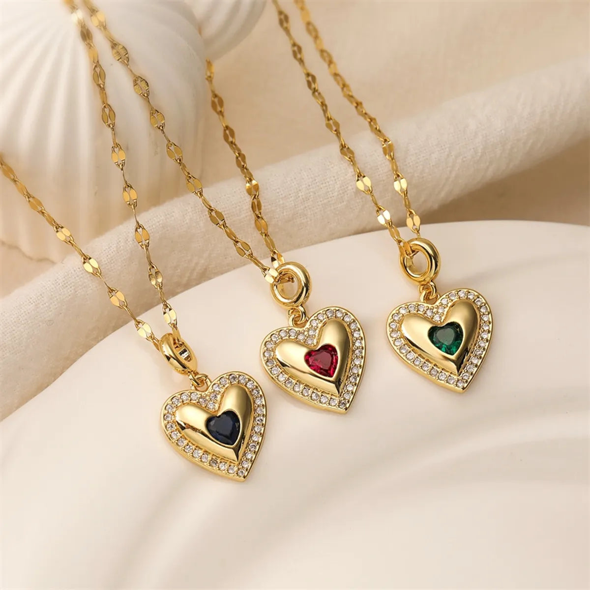 Ig Style Simple Style Heart Shape Stainless Steel Copper Plating Inlay Zircon Gold Plated Pendant Necklace