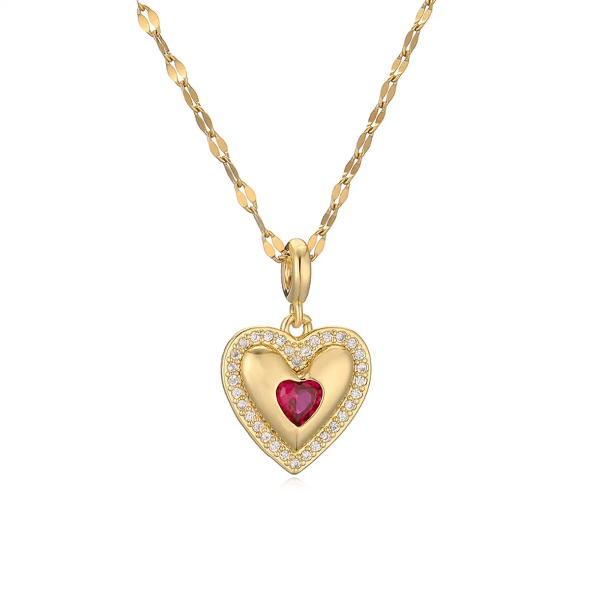 Ig Style Simple Style Heart Shape Stainless Steel Copper Plating Inlay Zircon Gold Plated Pendant Necklace