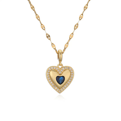 Ig Style Simple Style Heart Shape Stainless Steel Copper Plating Inlay Zircon Gold Plated Pendant Necklace