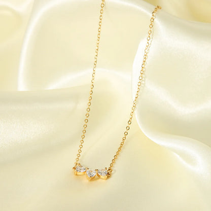 Ig Style Simple Style Heart Shape Stainless Steel Plating Inlay Rhinestones 18k Gold Plated Necklace