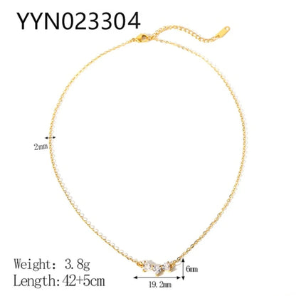 Ig Style Simple Style Heart Shape Stainless Steel Plating Inlay Rhinestones 18k Gold Plated Necklace