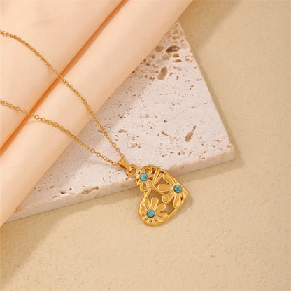 Ig Style Simple Style Heart Shape Stainless Steel Plating Inlay Turquoise Necklace Pendant