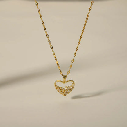 Ig Style Simple Style Heart Shape Titanium Steel Copper Plating Inlay Zircon 18k Gold Plated Pendant Necklace