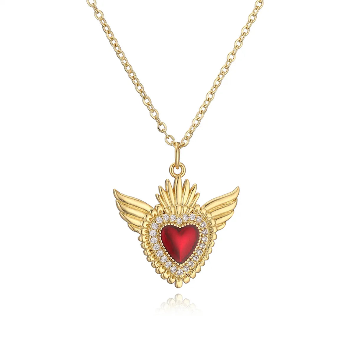 Ig Style Simple Style Heart Shape Wings Copper Plating Inlay Zircon Gold Plated Pendant Necklace