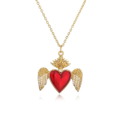 Ig Style Simple Style Heart Shape Wings Copper Plating Inlay Zircon Gold Plated Pendant Necklace