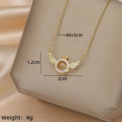 Ig Style Simple Style Heart Shape Wings Lock Titanium Steel Copper Plating Inlay Zircon Gold Plated Pendant Necklace