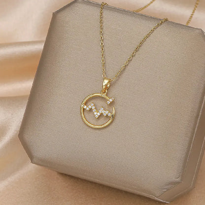 Ig Style Simple Style Heart Shape Wings Lock Titanium Steel Copper Plating Inlay Zircon Gold Plated Pendant Necklace