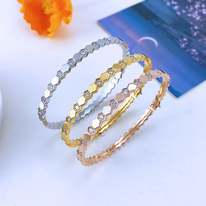 IG Style Simple Style Hexagon 304 Stainless Steel 18K Gold Plated Rose Gold Plated Rhinestones Bangle In Bulk