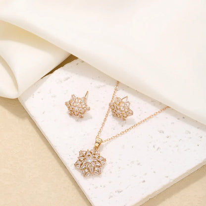 Ig Style Simple Style Hexagram Snowflake Copper Plating Hollow Out Inlay Zircon Gold Plated Earrings Necklace