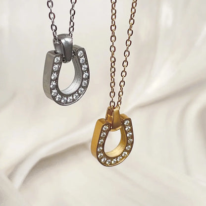 Ig Style Simple Style Horseshoe Titanium Steel Plating Inlay Zircon Pendant Necklace Long Necklace