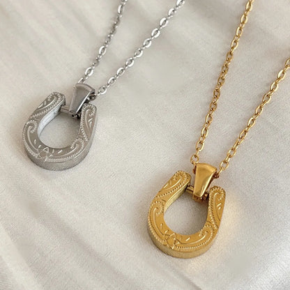 Ig Style Simple Style Horseshoe Titanium Steel Plating Inlay Zircon Pendant Necklace Long Necklace