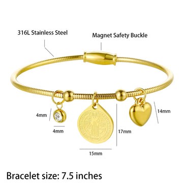 IG Style Simple Style Human Heart Shape 316 Stainless Steel  Zircon Bangle In Bulk