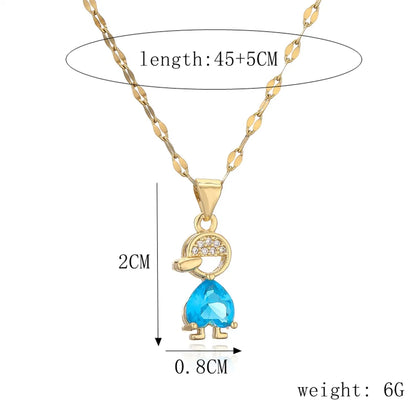 Ig Style Simple Style Human Heart Shape Stainless Steel Copper Plating Inlay Zircon Gold Plated Pendant Necklace