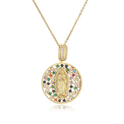 Ig Style Simple Style Human Virgin Mary Copper Plating Inlay Zircon Gold Plated Pendant Necklace