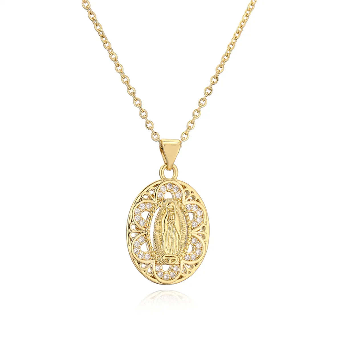 Ig Style Simple Style Human Virgin Mary Copper Plating Inlay Zircon Gold Plated Pendant Necklace