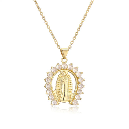 Ig Style Simple Style Human Virgin Mary Copper Plating Inlay Zircon Gold Plated Pendant Necklace