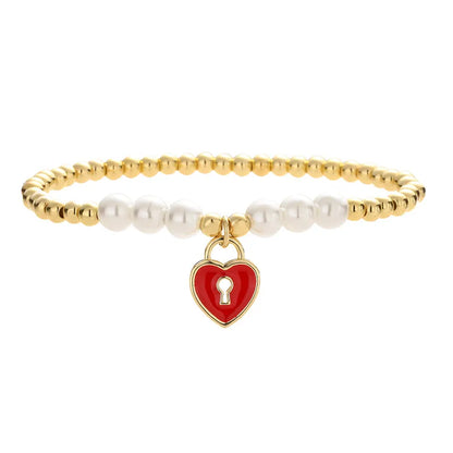 Ig Style Simple Style Letter Heart Shape Copper Beaded Inlay Zircon Bracelets