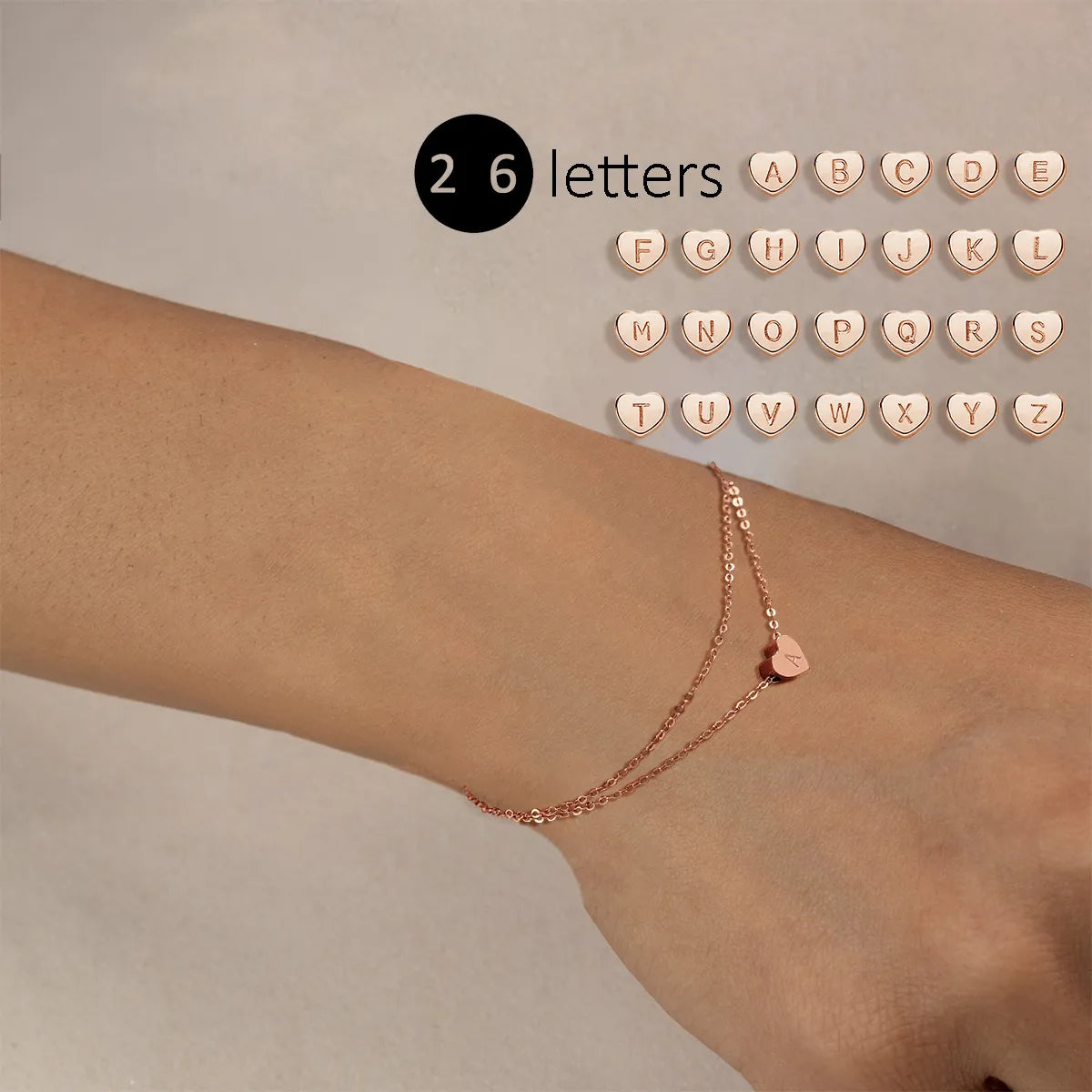 Ig Style Simple Style Letter Heart Shape Stainless Steel Titanium Steel Layered Plating Inlay Zircon 14k Gold Plated Rose Gold Plated Silver Plated Bracelets