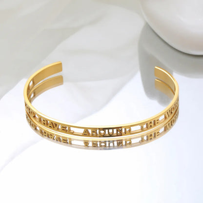 IG Style Simple Style Letter Roman Numeral 304 Stainless Steel 18K Gold Plated Bangle In Bulk