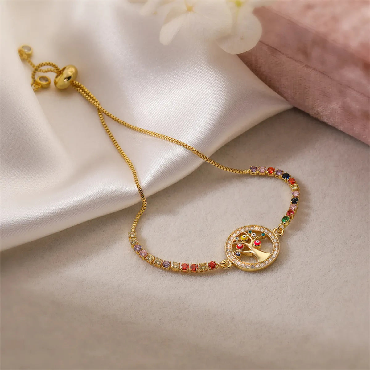 IG Style Simple Style Life Tree Eye Zircon Polyester Copper Wholesale Bracelets