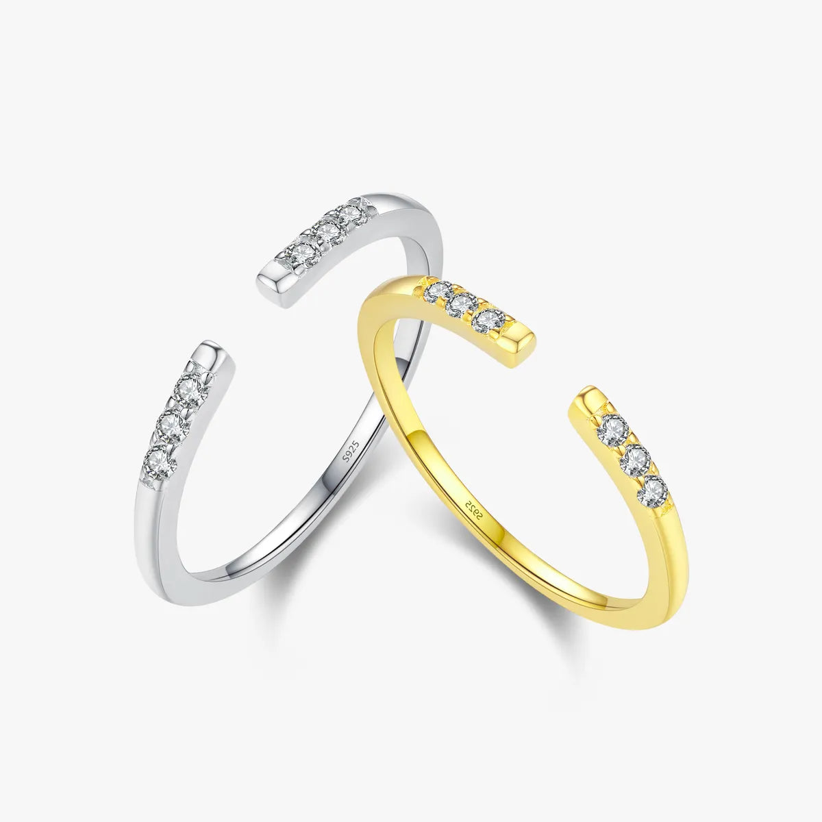 Ig Style Simple Style Lines Sterling Silver 14k Gold Plated Rhodium Plated Zircon Open Rings In Bulk