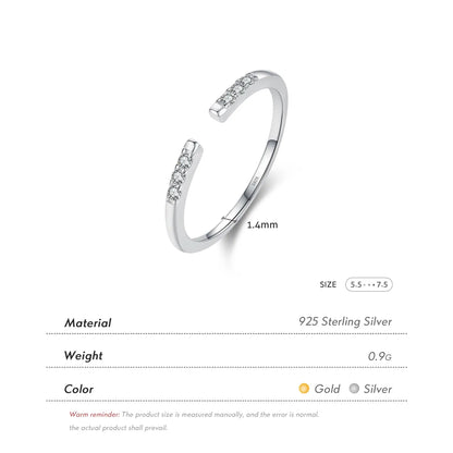 Ig Style Simple Style Lines Sterling Silver 14k Gold Plated Rhodium Plated Zircon Open Rings In Bulk