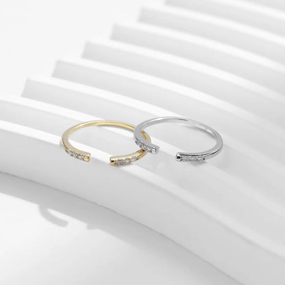 Ig Style Simple Style Lines Sterling Silver 14k Gold Plated Rhodium Plated Zircon Open Rings In Bulk