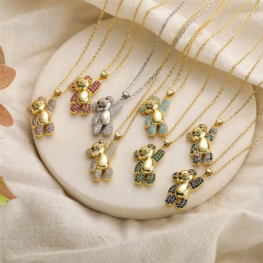 Ig Style Simple Style Little Bear Copper Plating Inlay Zircon Gold Plated Pendant Necklace