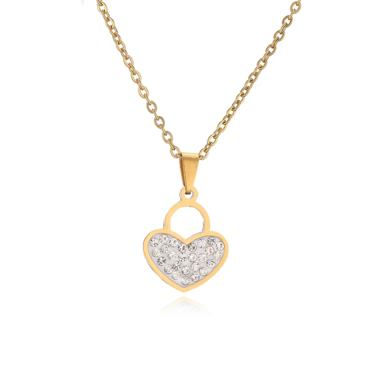 Ig Style Simple Style Love Heart Shape Lock Stainless Steel Plating Inlay Zircon Pendant Necklace