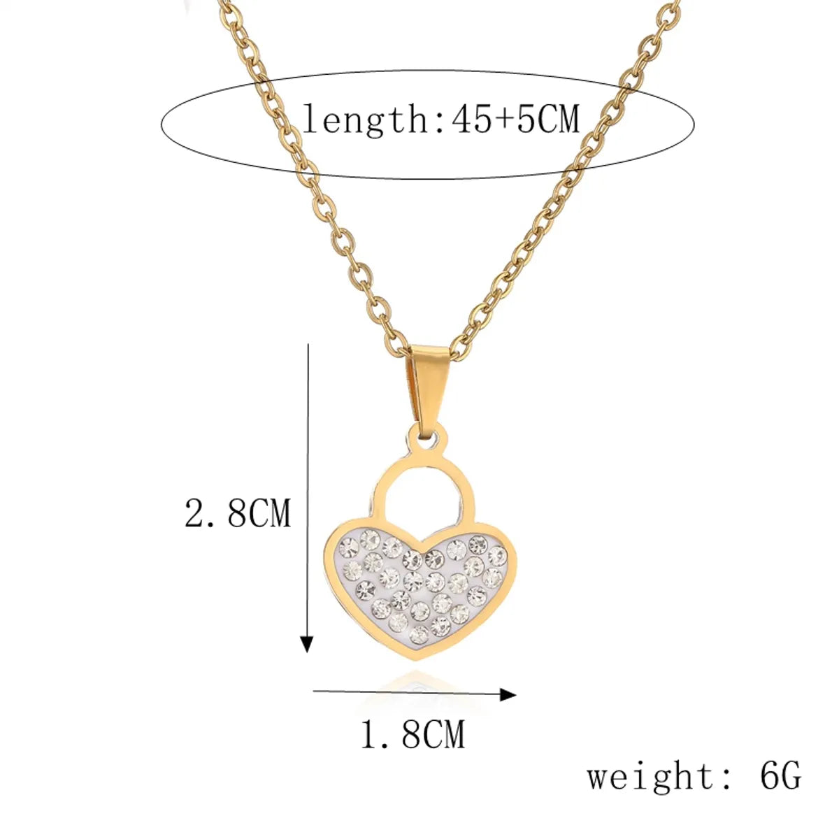 Ig Style Simple Style Love Heart Shape Lock Stainless Steel Plating Inlay Zircon Pendant Necklace