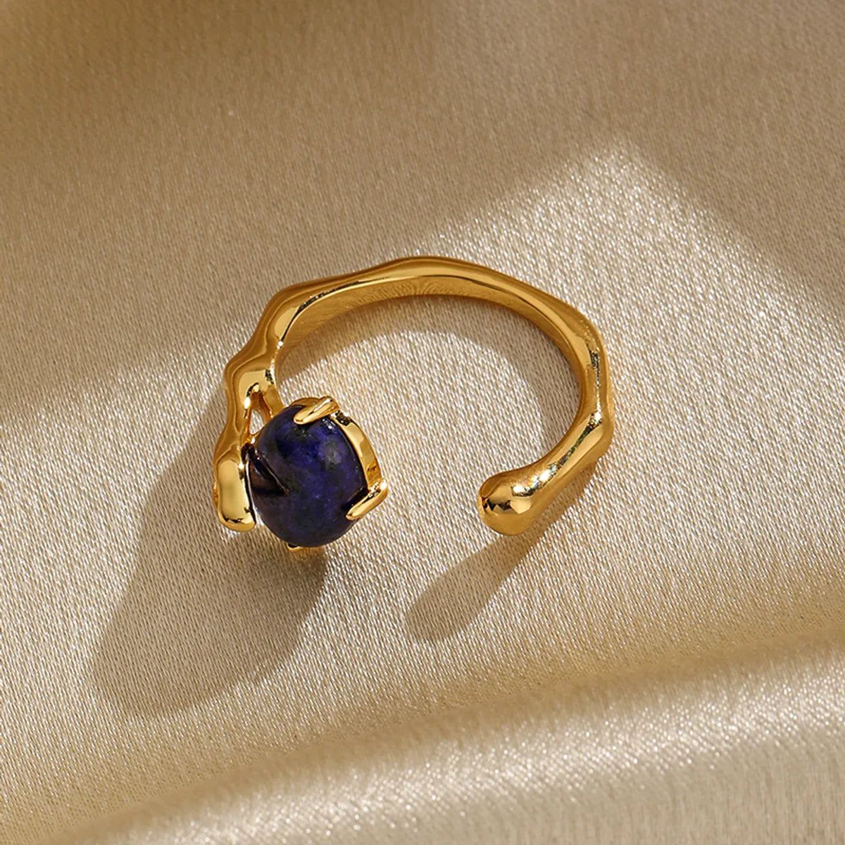 Ig Style Simple Style Oval Copper Plating Inlay Glass Lapis Lazuli 18k Gold Plated Open Rings