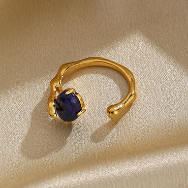 Ig Style Simple Style Oval Copper Plating Inlay Glass Lapis Lazuli 18k Gold Plated Open Rings