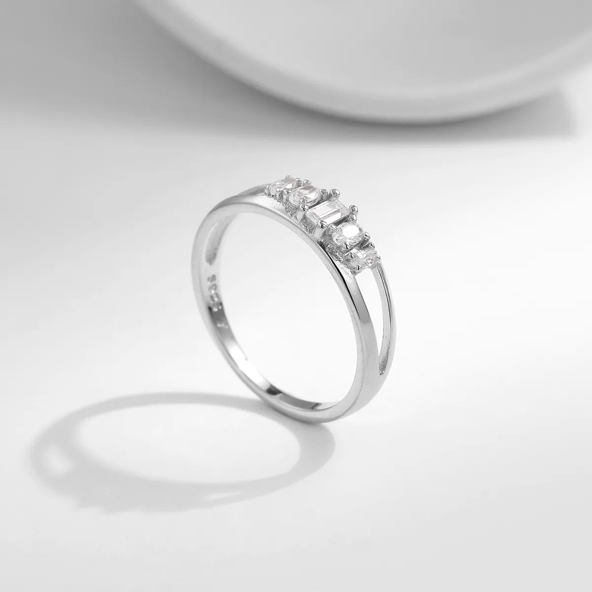 Ig Style Simple Style Oval Lines Rectangle Sterling Silver Plating Inlay Zircon Rhodium Plated Rings