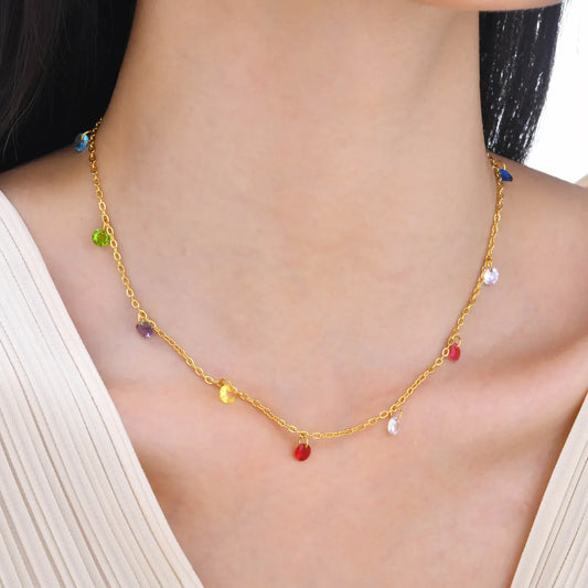 Ig Style Simple Style Oval Stainless Steel Gold Plated Zircon Necklace In Bulk