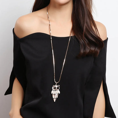 Ig Style Simple Style Owl Alloy Copper Inlay Opal Zircon Women's Sweater Chain Long Necklace