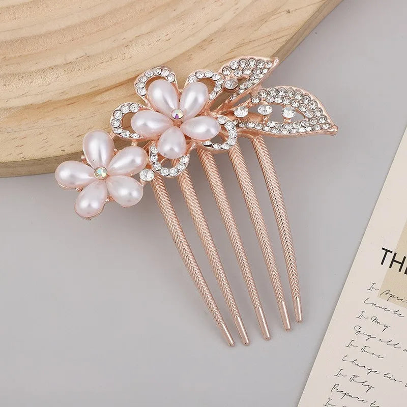 Ig Style Simple Style Peacock Flower Alloy Plating Inlay Rhinestones Pearl Hair Combs