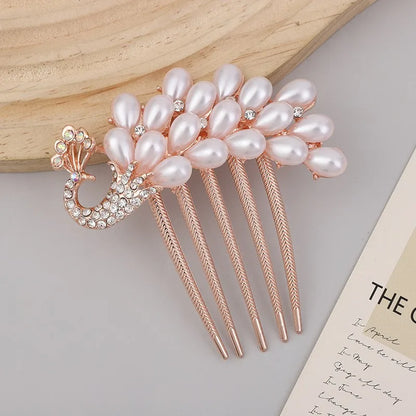 Ig Style Simple Style Peacock Flower Alloy Plating Inlay Rhinestones Pearl Hair Combs